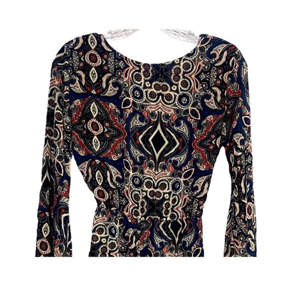 Abercrombie & Fitch Romper Shorts Long Bell Sleeves Abstract Print XS Black Blue - Picture 7 of 16